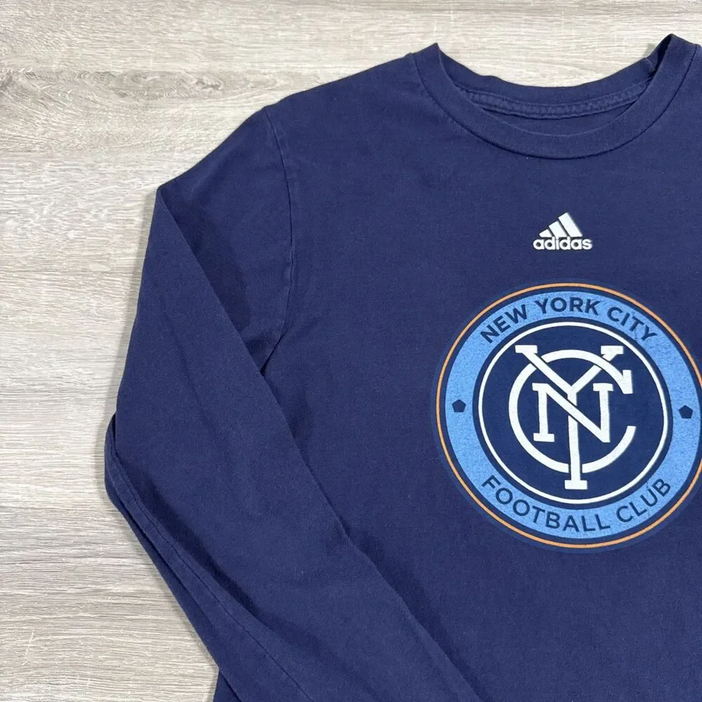 New York City Football Club Shirt Adidas Boys Large Navy Long Sleeve Soccer Top